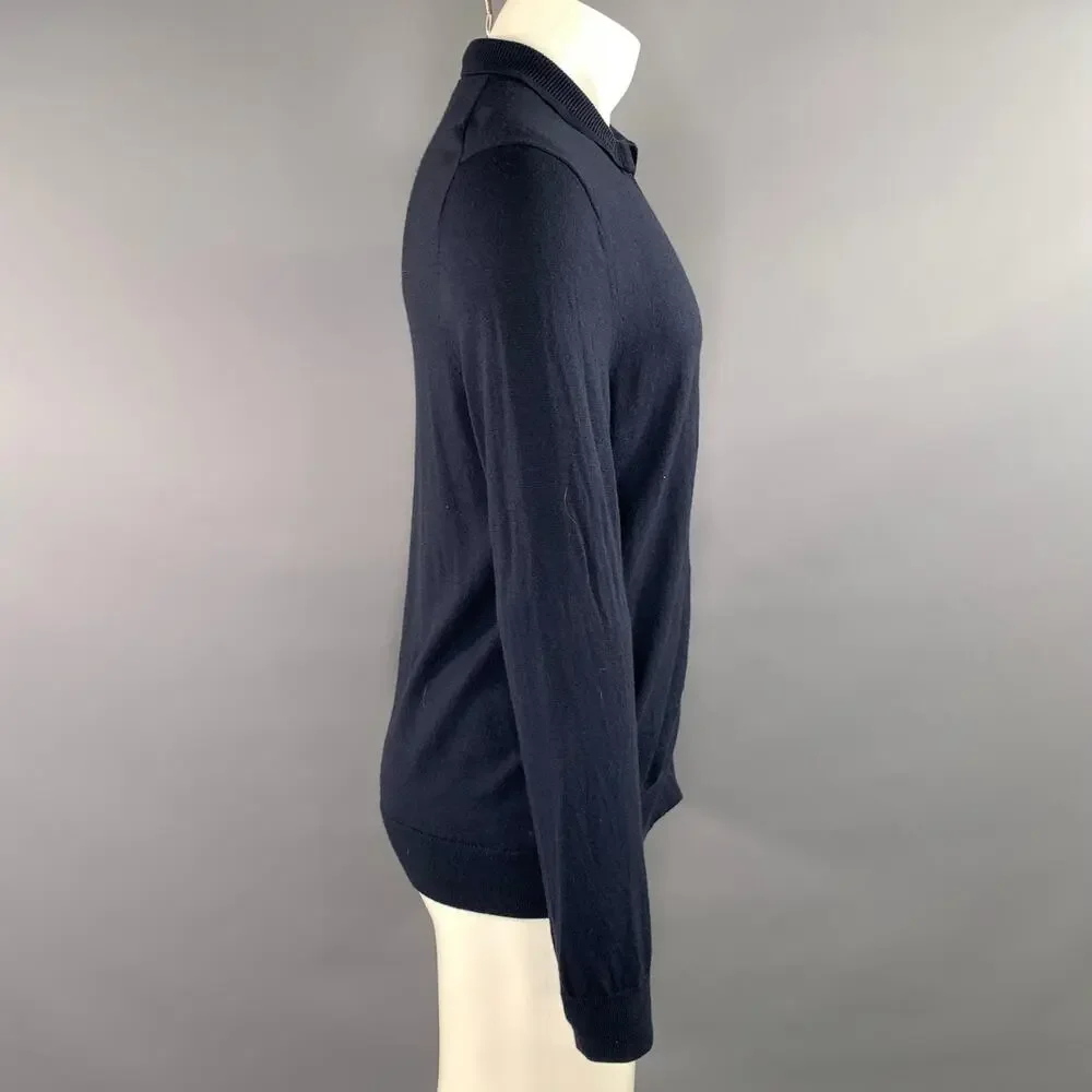 THEORY Size M Navy Knit Merino Wool Blend Full Zip Sweater